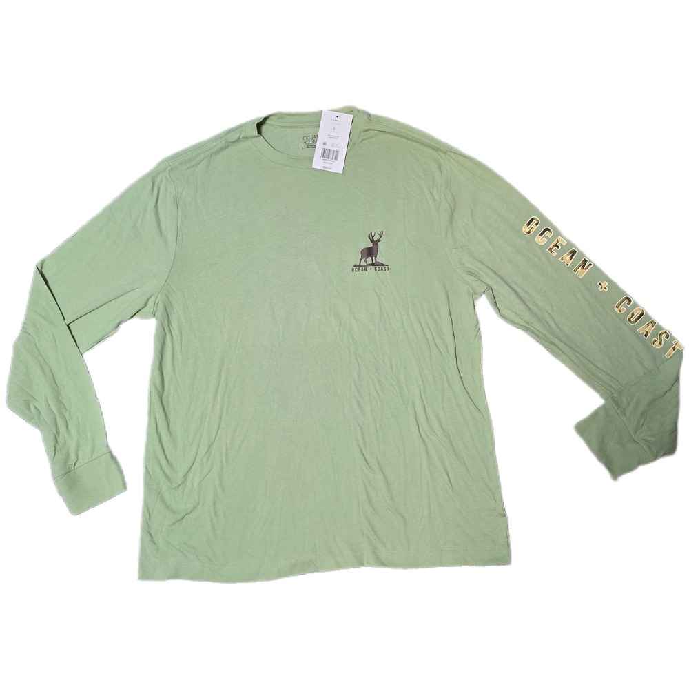 Ocean Coast Mens Long Sleeve Graphic TShirt Deer Nature Outdoor Adventure L (AF)